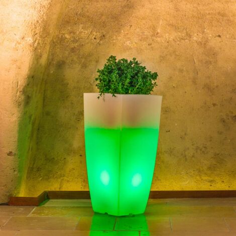 Vaso luminoso moderno di design 33x33 H70 in polimero resistente con LED verde per interno ed esterno - Made in Italy - Monacis