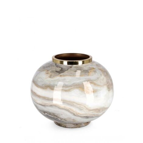 Vaso marsha bomb bianco grigio oro in metallo prodotto a mano Ø28x25h