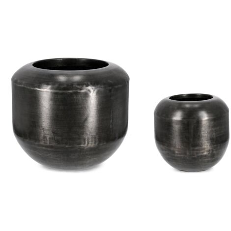 Vaso "Nadu" in metallo per uso interno ed esterno set da 2 -Nero