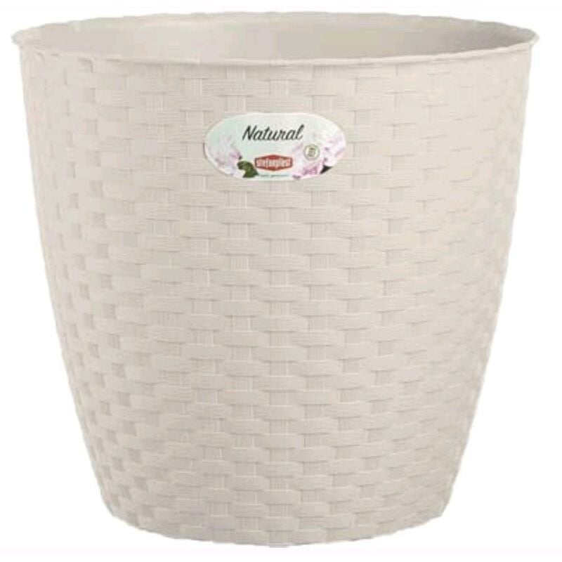 Vaso Rattan Tondo Natural Stefanplast Pp Bianco Cm 24 H.Cm 22,5 - 1 Pz