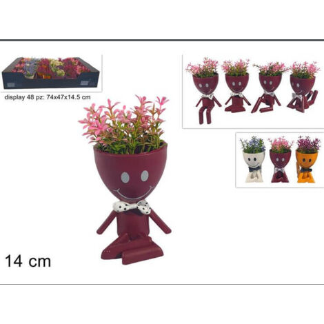 Vaso Omino con Piantina - Colori e Varianti Assortite 1 pezzo