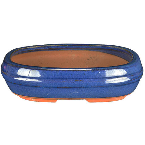 Vaso per bonsai Cinese ovale smaltato azzurro 21,5x14,5x5 cm - Art. C1