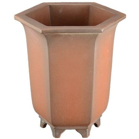 Vaso per bonsai esagonale (stile a cascata) in gres 13x13x18,5 cm - B146