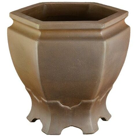 Vaso per bonsai esagonale (stile a cascata) in gres 14,5x14,5x17,5 cm - 2878