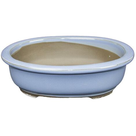 Vaso per bonsai Giapponese Morrisan ovale in gres smaltato azzurro 26x22x7 cm - B21-29a