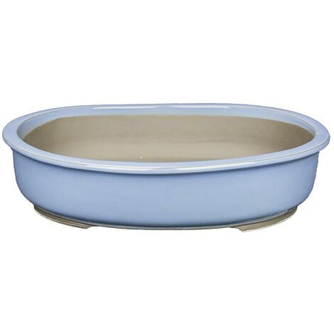 Vaso per bonsai Giapponese Morrisan ovale in gres smaltato azzurro 34x29,5x8 cm - B22-40b