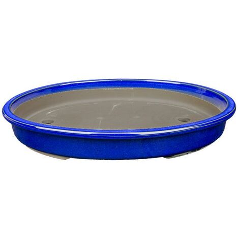 Vaso per bonsai Giapponese Morrisan ovale in gres smaltato blu 25,5x18,5x4 cm - B23-42b