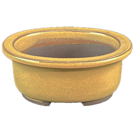 Vaso per bonsai Giapponese Morrisan ovale in gres smaltato giallo senape 10,5x8,5x4,5 cm - B03-3-1F