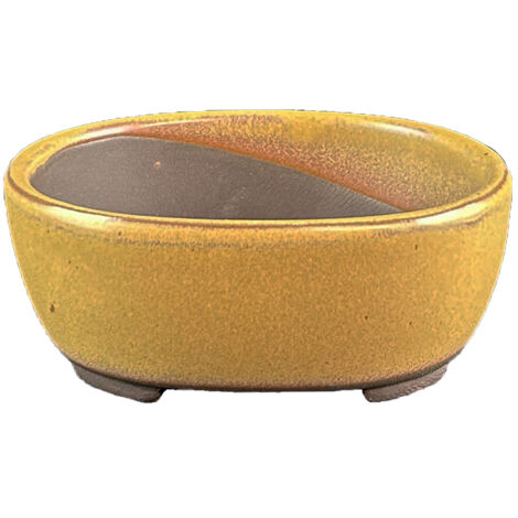 Vaso per bonsai Giapponese Morrisan ovale in gres smaltato giallo senape 9,5x7,5x3,5 cm - B02-8-1H