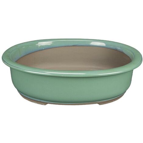 Vaso per bonsai Giapponese Morrisan ovale in gres smaltato verde 18x15x6 cm - B21-23b