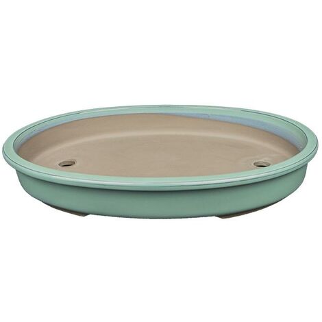Vaso per bonsai Giapponese Morrisan ovale in gres smaltato verde 22x16x4 cm - B23-44c