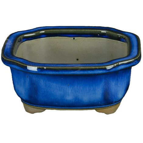 Vaso per bonsai Giapponese Morrisan rettangolare in gres smaltato blu 10,5x9x4,5 cm - B03-3-6B