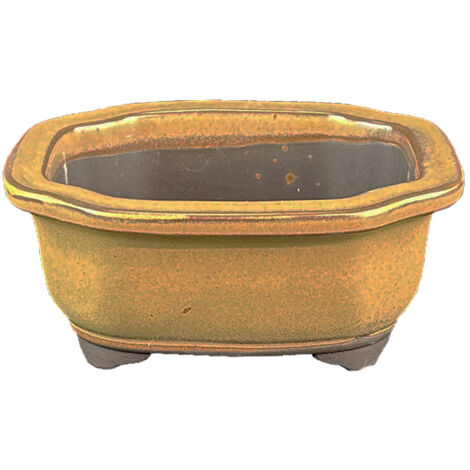 Vaso per bonsai Giapponese Morrisan rettangolare in gres smaltato giallo senape 10,5x9x4,5 cm - B03-3-6F