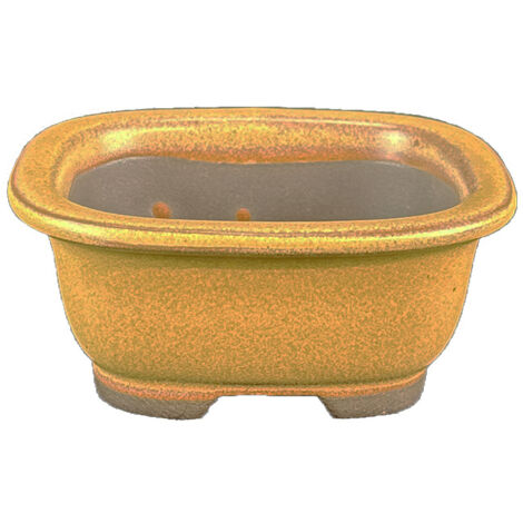 Vaso per bonsai Giapponese Morrisan rettangolare in gres smaltato giallo senape 7,5x6,5x3 cm - B02-8-12H