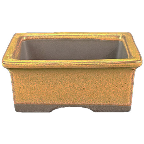 Vaso per bonsai Giapponese Morrisan rettangolare in gres smaltato giallo senape 9x7x3,5 cm - B02-8-3H