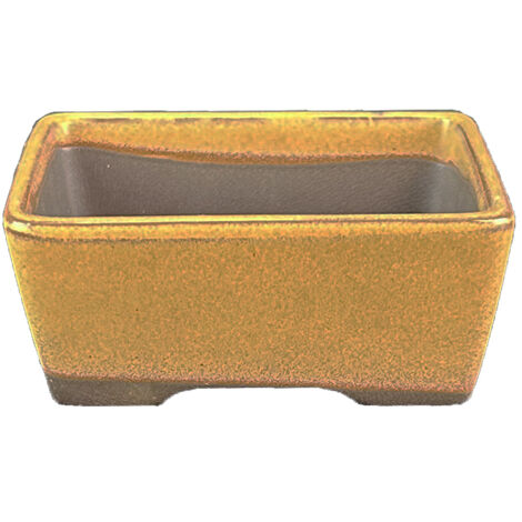 Vaso per bonsai Giapponese Morrisan rettangolare in gres smaltato giallo senape 9x7x3,5 cm - B02-8-4H
