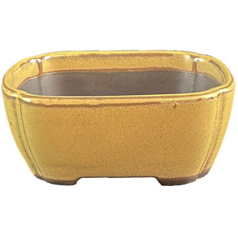 Vaso per bonsai Giapponese Morrisan rettangolare in gres smaltato giallo senape 9x7x3,5 cm - B02-8-6H