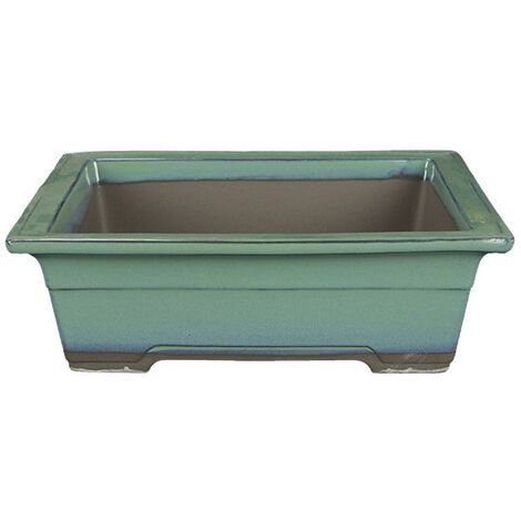 Vaso per bonsai Giapponese Morrisan rettangolare in gres smaltato verde 17,5x12x6 cm - B05-20a