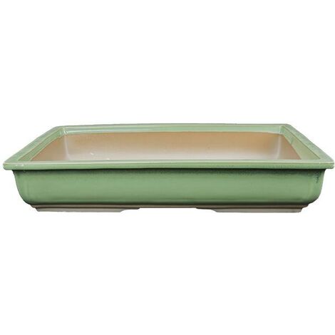 Vaso per bonsai Giapponese Morrisan rettangolare in gres smaltato verde 31x19x5,5 cm - B19-35c