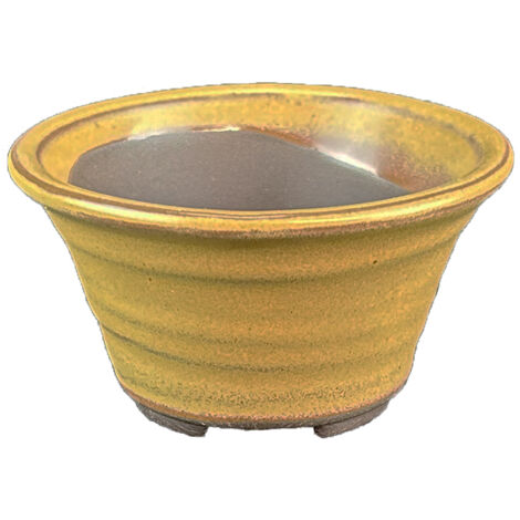 Vaso per bonsai Giapponese Morrisan rotondo in gres smaltato giallo senape 7x7x4 cm - B02-8-5H
