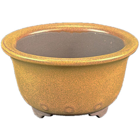 Vaso per bonsai Giapponese Morrisan rotondo in gres smaltato giallo senape 7x7x4 cm - B02-8-7H