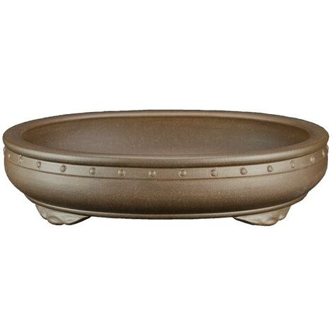 Vaso per bonsai ovale borchiato in gres 29x23x6 cm - SM024