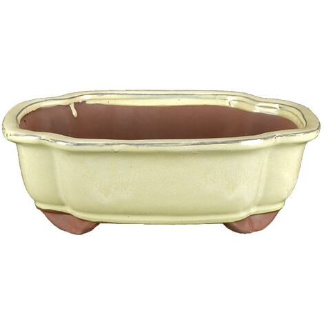 Vaso per bonsai ovale (forma mokko) in gres smaltato bianco 23x18,5x6,5 cm - GA4