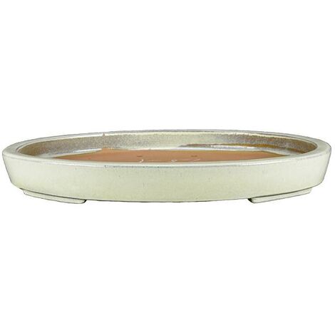 Vaso per bonsai ovale in gres smaltato bianco 48x37x5,5 cm - J07b
