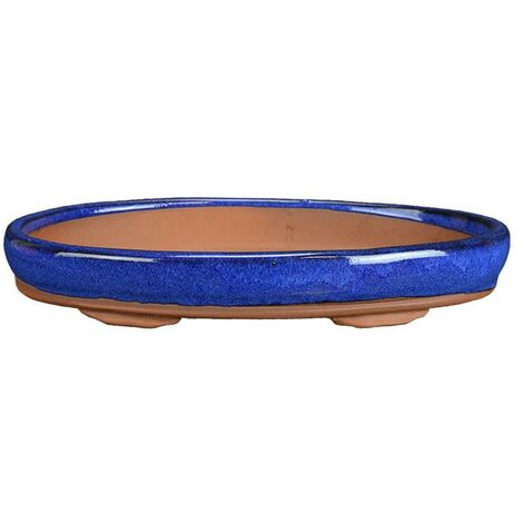 Vaso per bonsai ovale in gres smaltato blu 28,5x19x3 cm - BJA13b