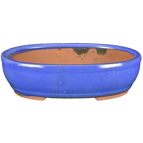 Vaso per bonsai ovale in gres smaltato blu 28x21x7 cm - GA13