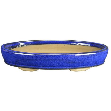 Vaso per bonsai ovale in gres smaltato blu 29x19,5x4 cm - BJA6c