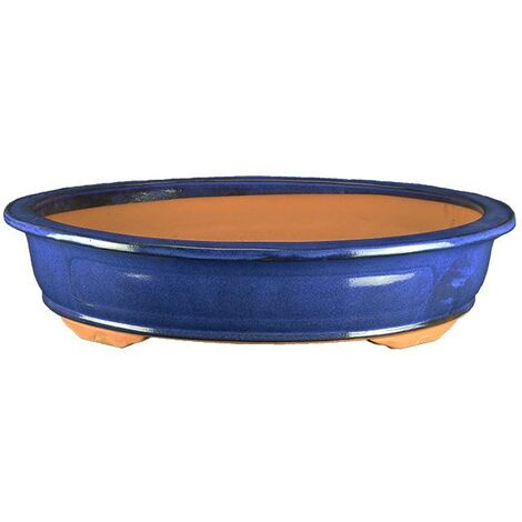 Vaso per bonsai ovale in gres smaltato blu 45,5x34,5x8 cm - 2938b