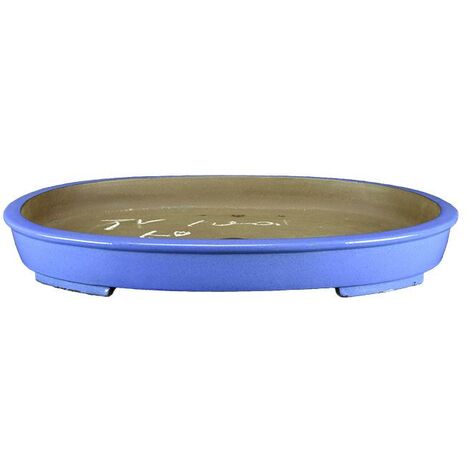 Vaso per bonsai ovale in gres smaltato blu 46,5x34,5x4,5 cm - TYD100d
