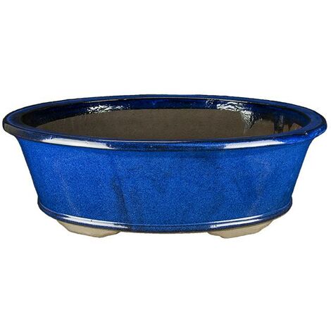 Vaso per bonsai ovale in gres smaltato blu 54x40,5x16,5 cm - ZM008a