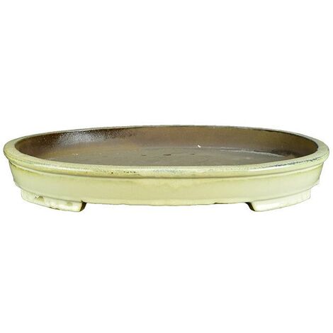 Vaso per bonsai ovale in gres smaltato giallo 52,5x39x5 cm - TY113c