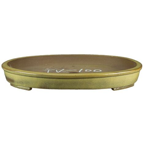 Vaso per bonsai ovale in gres smaltato giallo senape 59,5x44x5 cm - TYS100b