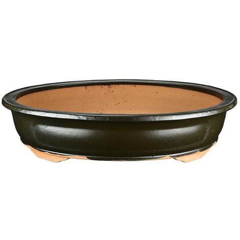 Vaso per bonsai ovale in gres smaltato nero 36,5x28x7 cm - 2828c