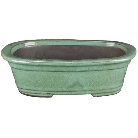 Vaso per bonsai ovale in gres smaltato verde 24,5x17,5x7 cm - 2940a