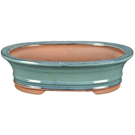 Vaso per bonsai ovale in gres smaltato verde 27x20,5x6 cm - GA10