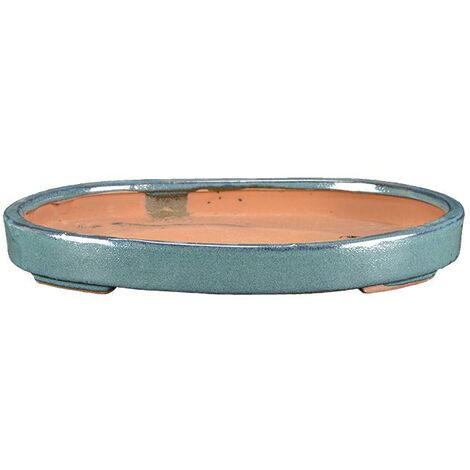 Vaso per bonsai ovale in gres smaltato verde 32,5x22x2,5 cm - O10a