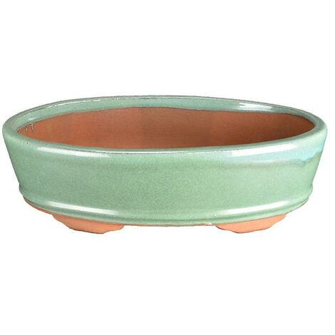 Vaso per bonsai ovale in gres smaltato verde 33,5x21,5x7,5 cm - BJA2Ba