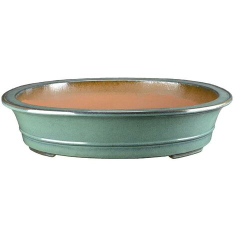 Vaso per bonsai ovale in gres smaltato verde 45x36,5x9,5 cm - J040d
