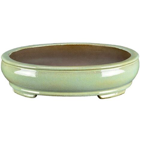 Vaso per bonsai ovale in gres smaltato verde smeraldo 25x20x5,5 cm - TY134d
