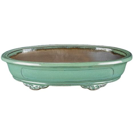 Vaso per bonsai ovale in gres smaltato verde smeraldo 45x26,5x8 cm - LM009d