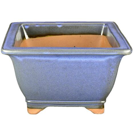Vaso per bonsai quadrato in gres smaltato azzurro 22x22x13,5 cm - J057