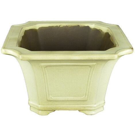 Vaso per bonsai quadrato in gres smaltato bianco 22,5x22,5x15 cm - TY120b