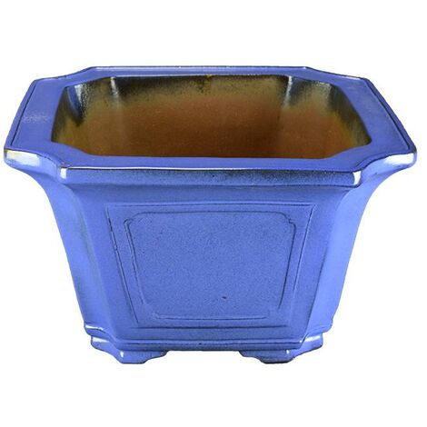 Vaso per bonsai quadrato in gres smaltato blu 19x19x13 cm - TY117c