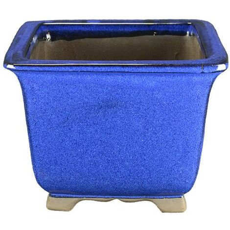 Vaso per bonsai quadrato in gres smaltato blu 22,5x22,5x18,5 cm - 2845a