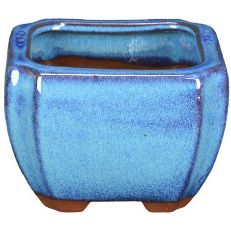 Vaso per bonsai quadrato in gres smaltato blu-verde scuro 9x9x7 cm - XCA036