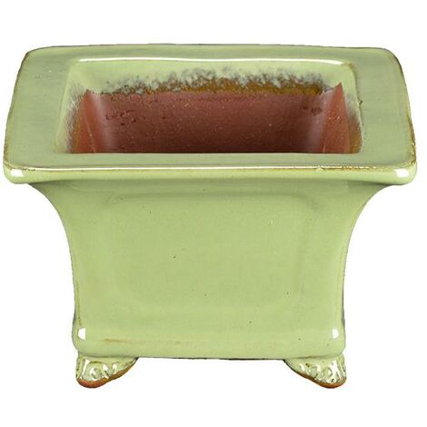 Vaso per bonsai quadrato in gres smaltato verde 11,5x11,5x8 cm - YP37PG